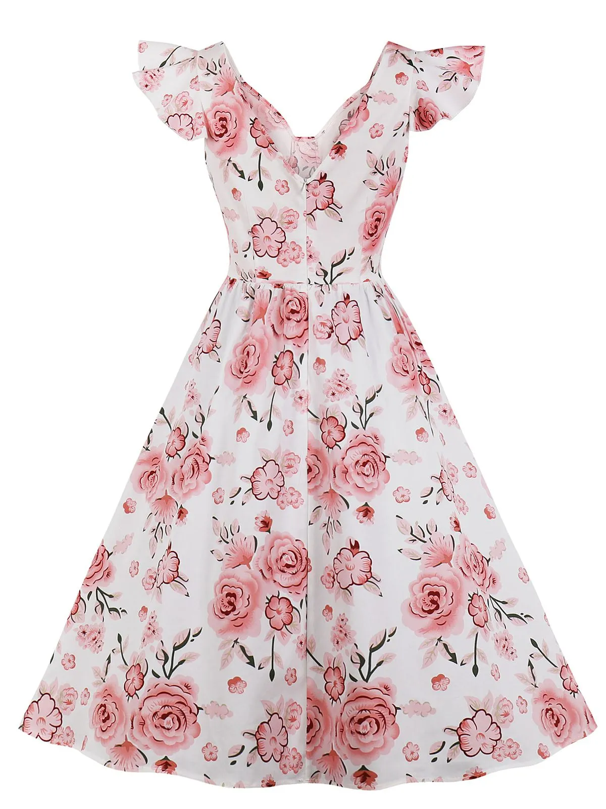 1950s Floral Flare Sleeve Swing Dress