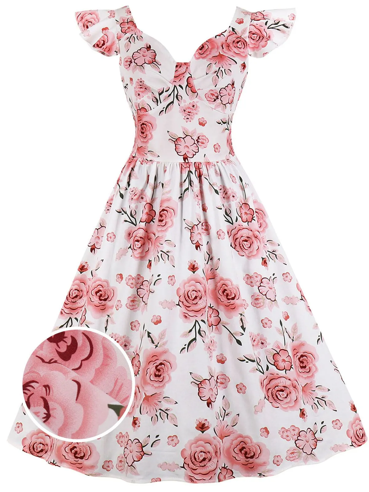 1950s Floral Flare Sleeve Swing Dress