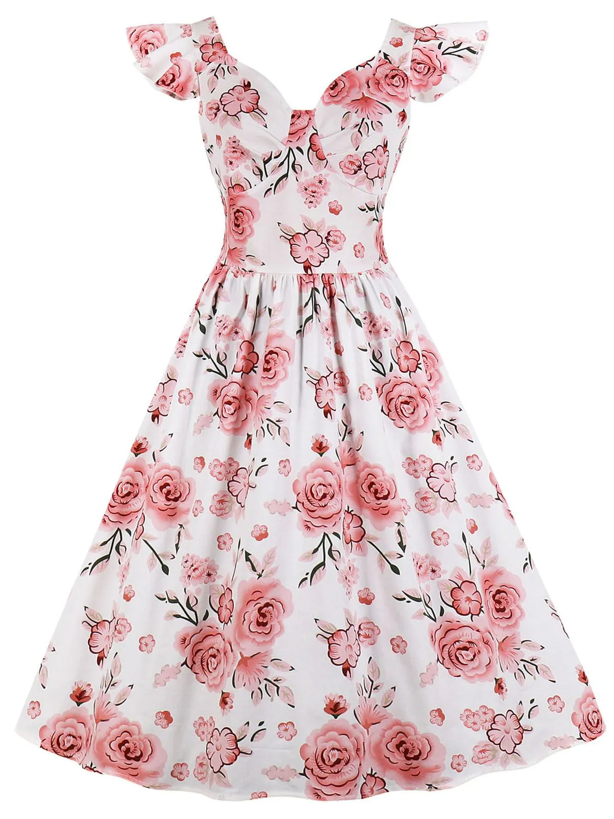 1950s Floral Flare Sleeve Swing Dress