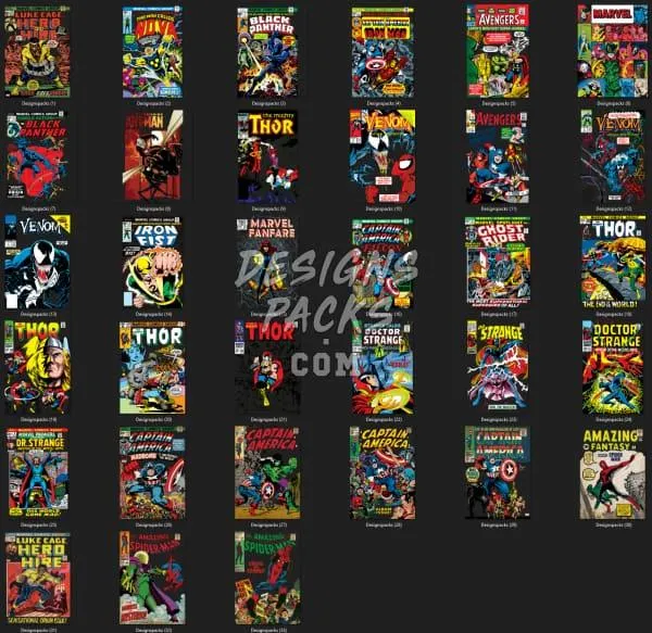 31 Super Heroes Comics Designs Bundle PNG