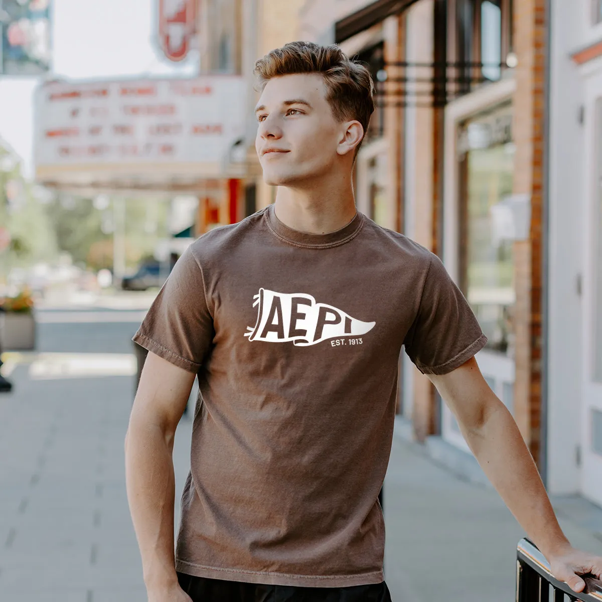 AEPi Comfort Colors Brown Pennant Short Sleeve Tee