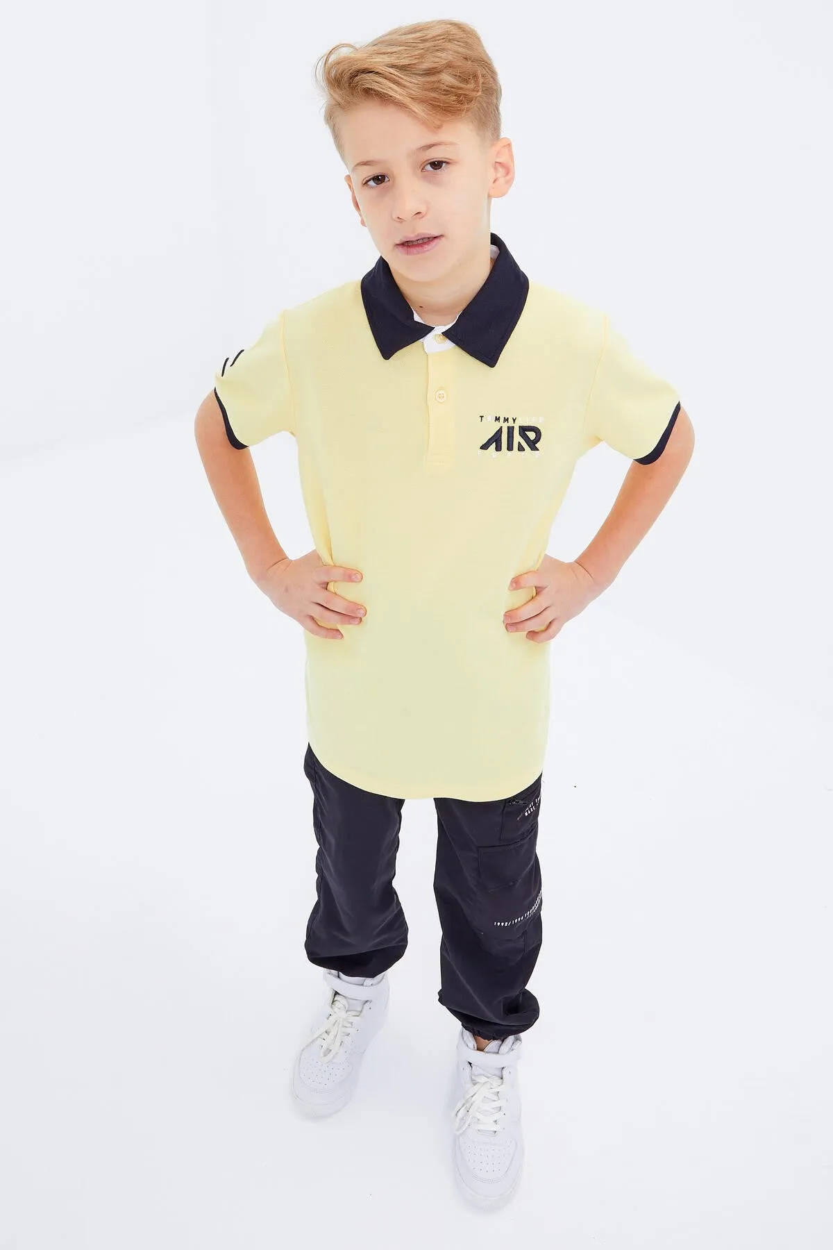 air yazili standart kalip polo yaka erkek çocuk t-shirt - 10894