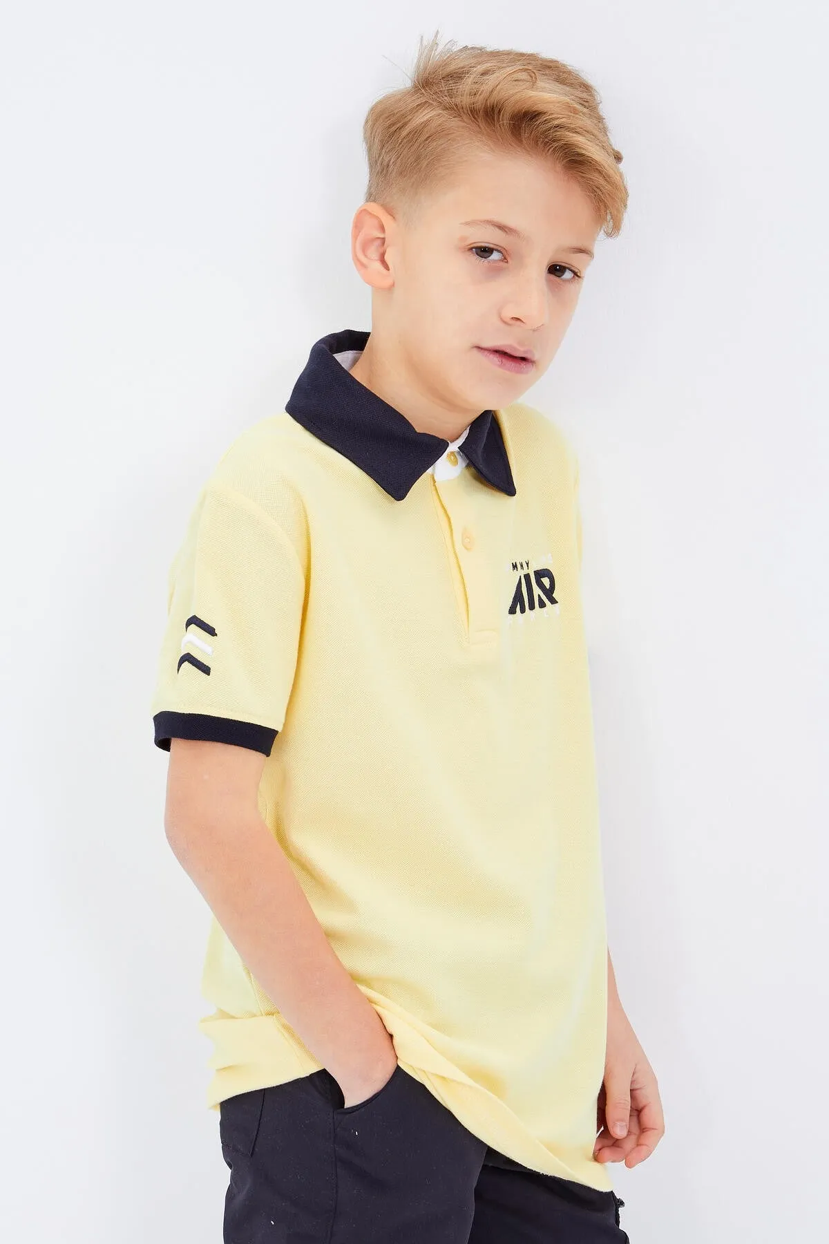 air yazili standart kalip polo yaka erkek çocuk t-shirt - 10894