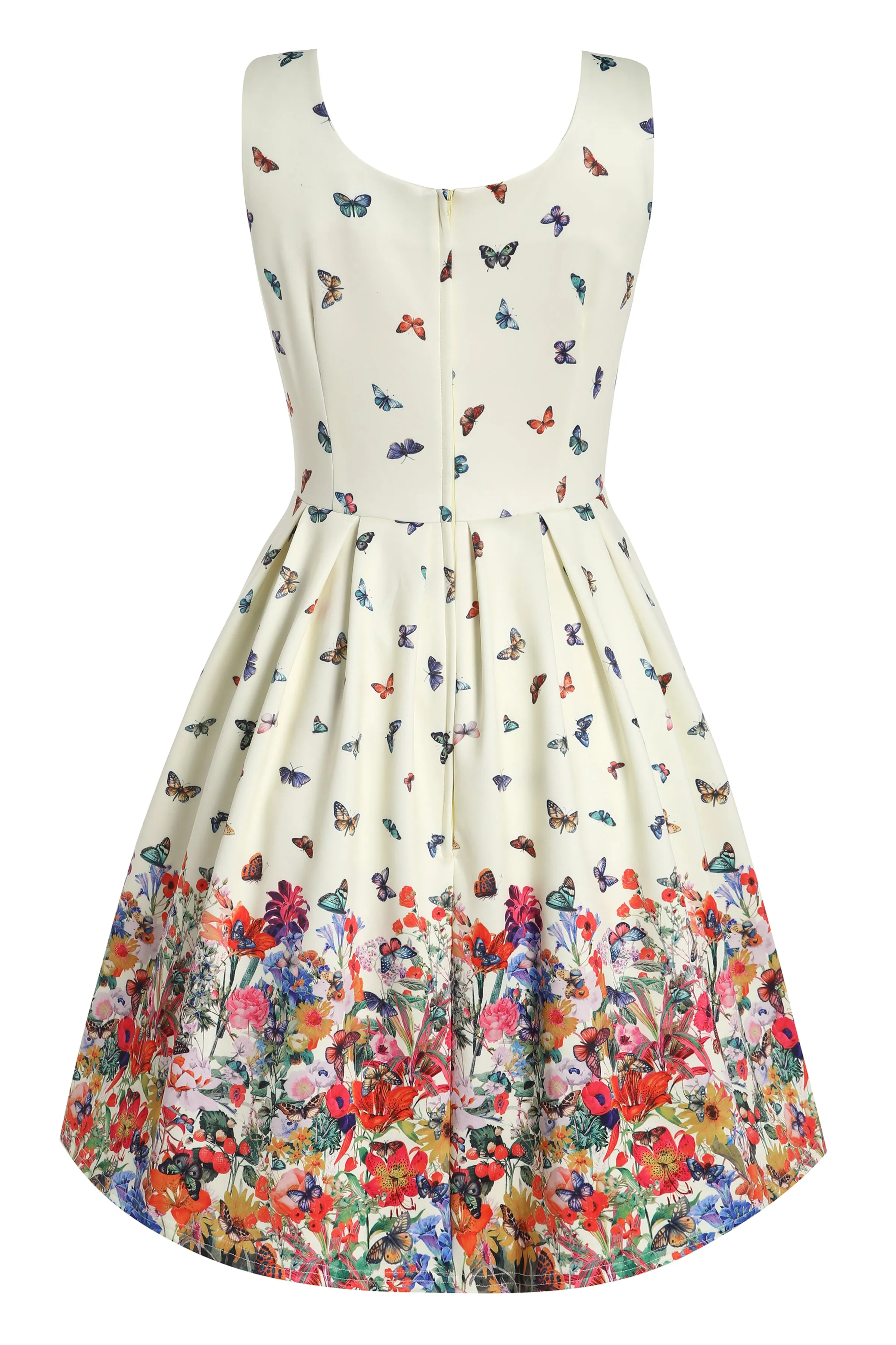 Amanda Light Yellow Scoop Neck Butterfly Print Swing Dress