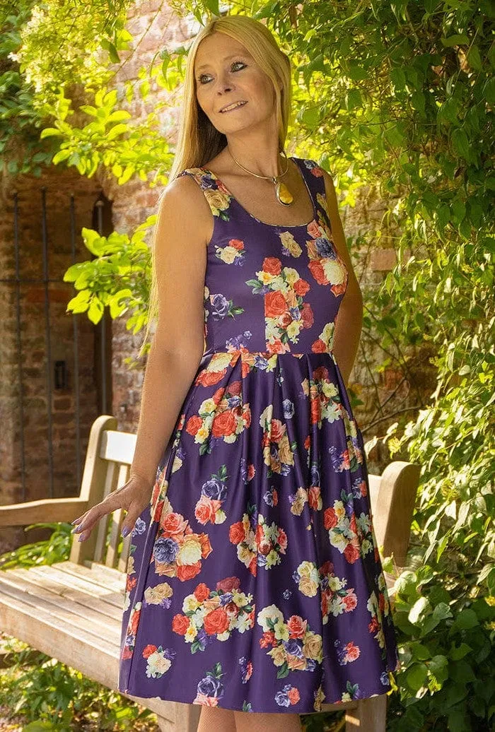 Amanda Purple Floral Swing Dress