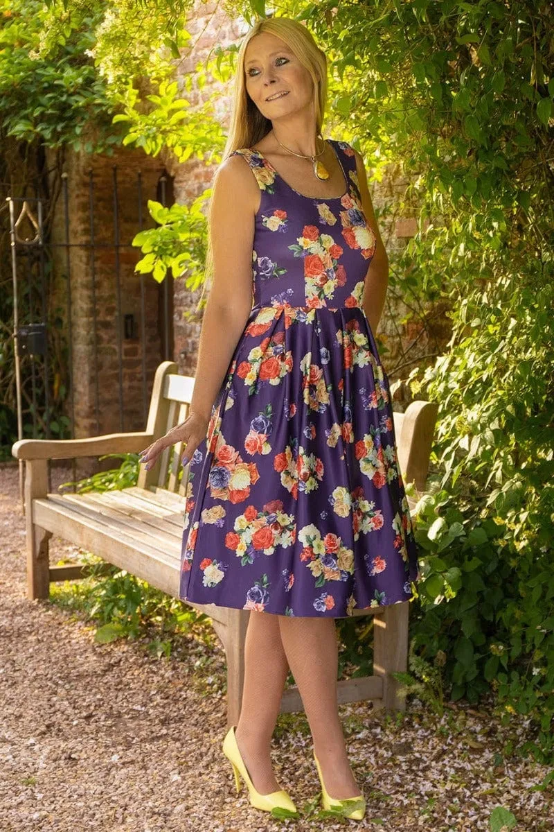 Amanda Purple Floral Swing Dress