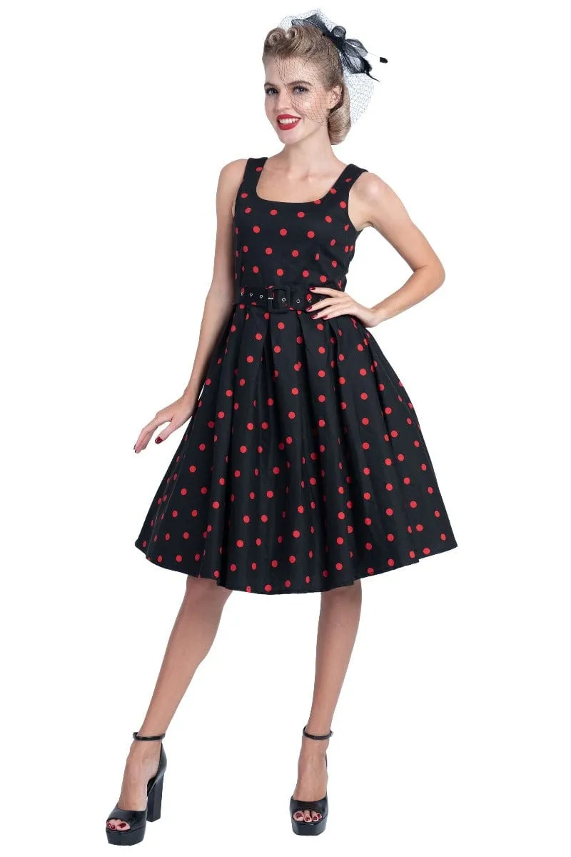 Amanda Scoop Neck Swing Dress in Black & Red Premium Cotton