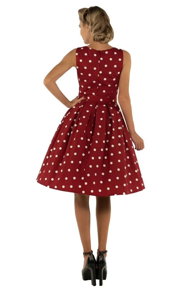 Annie Retro 50's Polka Dot Dress In Burgundy/White