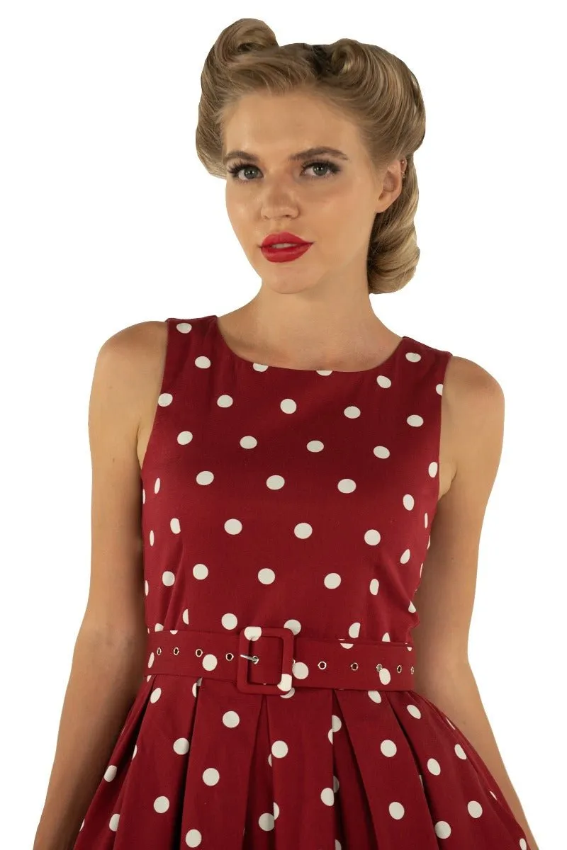 Annie Retro 50's Polka Dot Dress In Burgundy/White