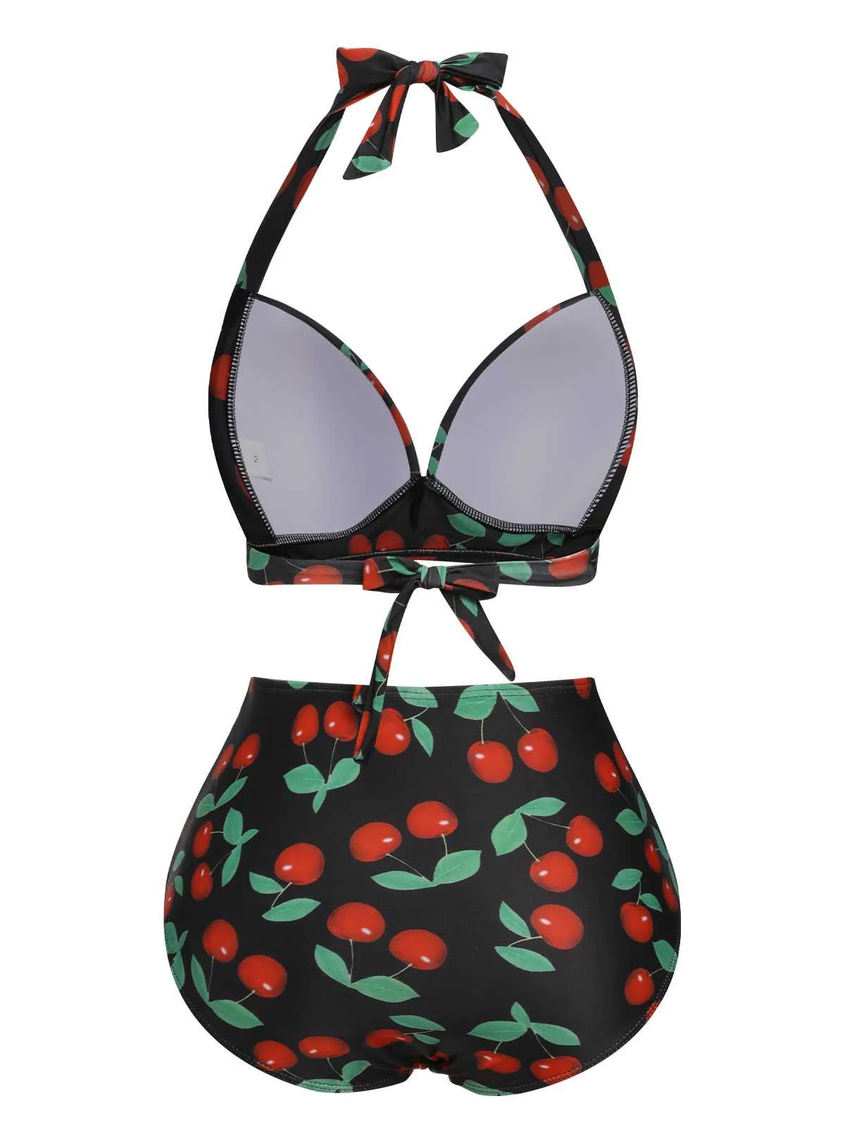 Black 1960s Halter Cherry Swimsuit