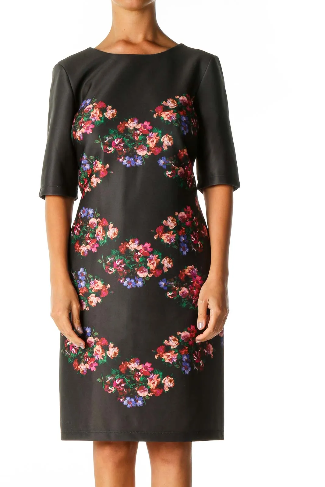 Black Floral Print Retro Shift Dress