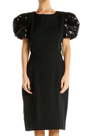 Black Retro Sequin Puff Sleeve Sheath Dress