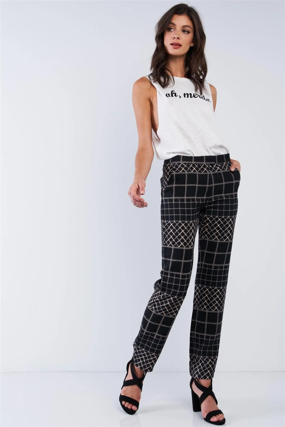 Black Tan Printed Relaxed Fit Slack Pant /2-2-2-1