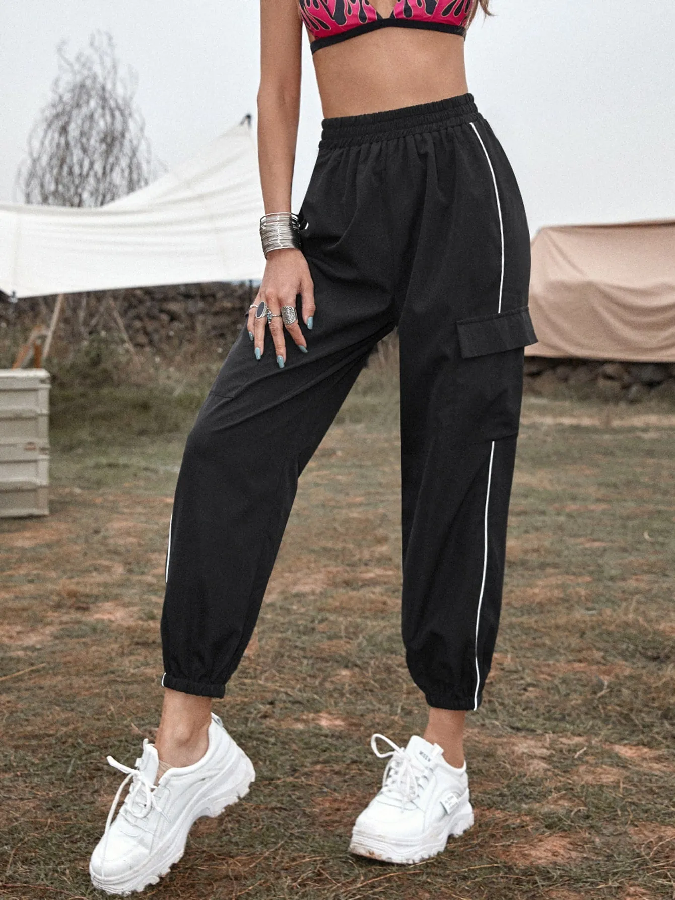 Casual Tape Natural Cropped Women Pants