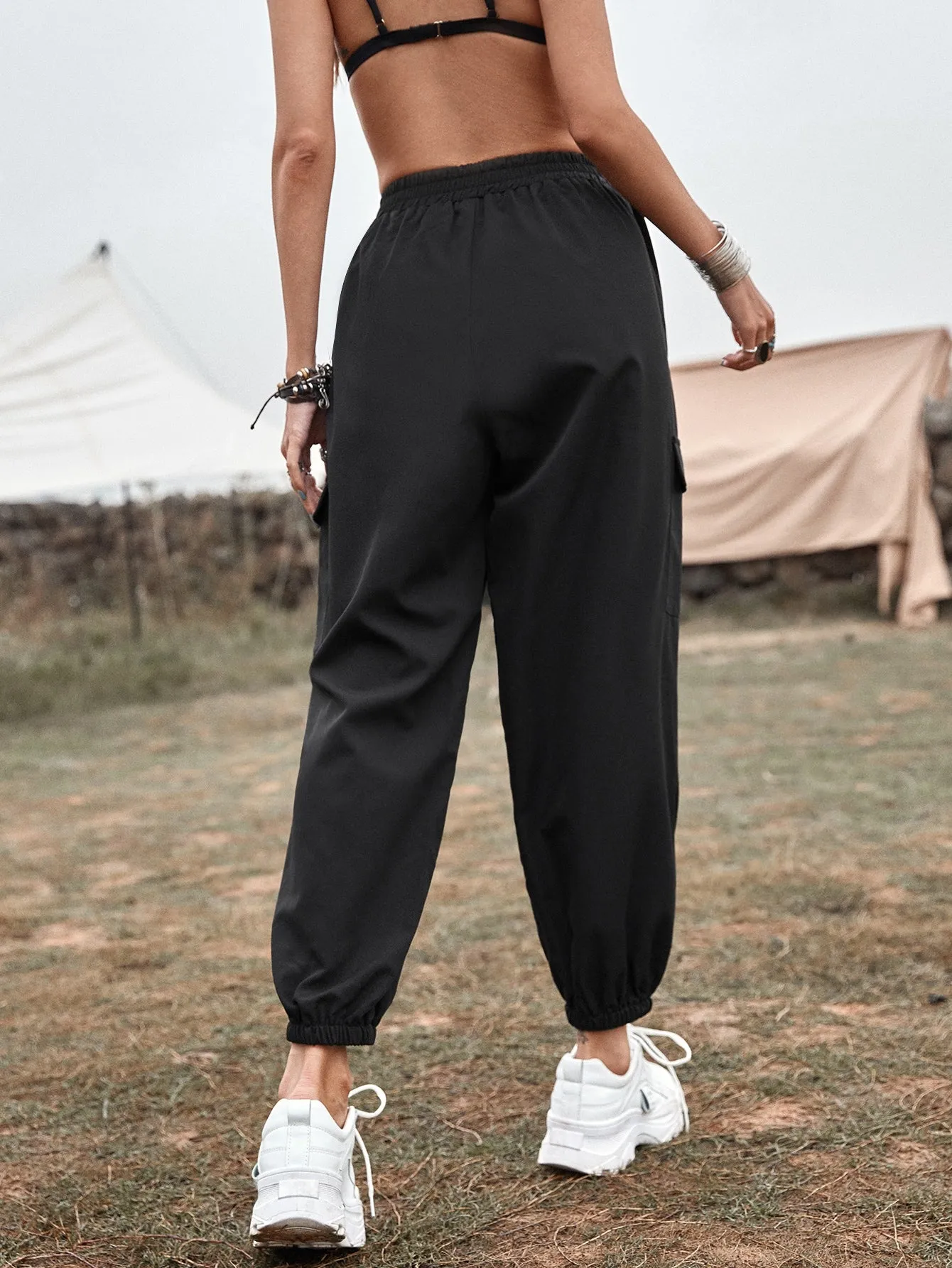 Casual Tape Natural Cropped Women Pants