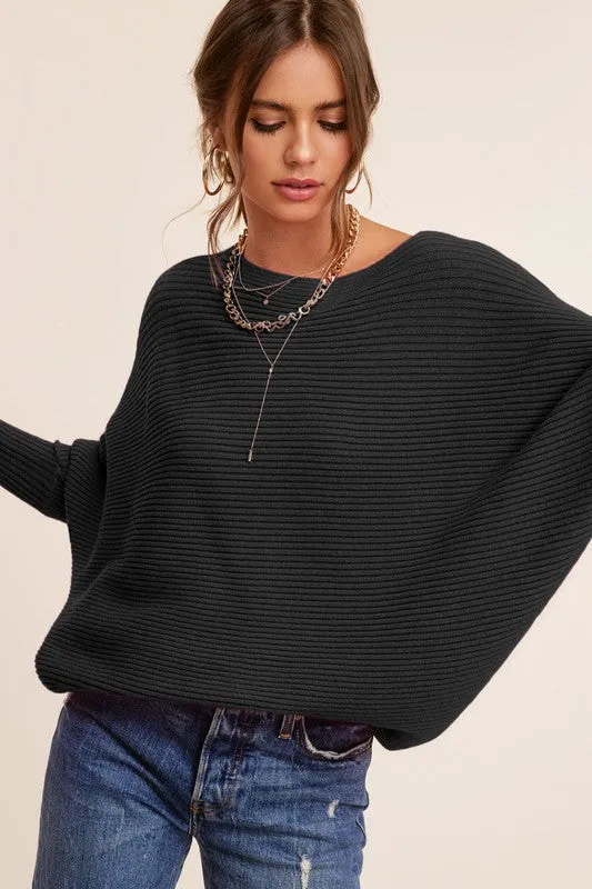 Chic Black Dolman Sleeve Off Shoulder Mae Sweater