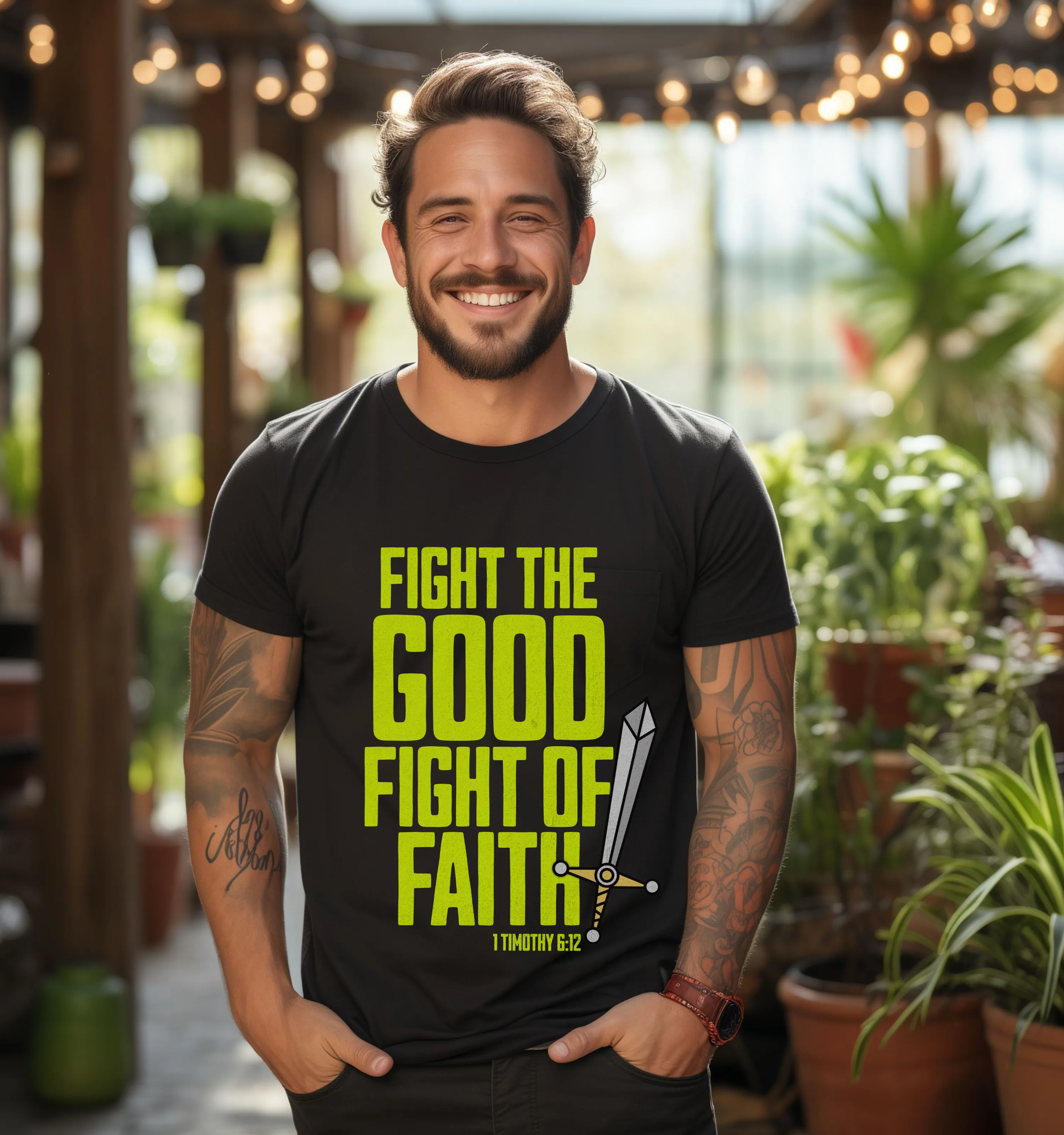 Christian Streetwear, Fight The Good Fight Of Faith, Faith T-Shirt, Bible Verse Shirt