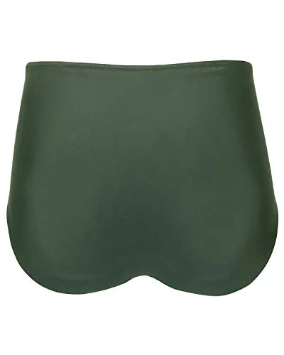 Comfortable Women High Waisted Bikini Bottom Retro Ruched Swim Short-Olive Green