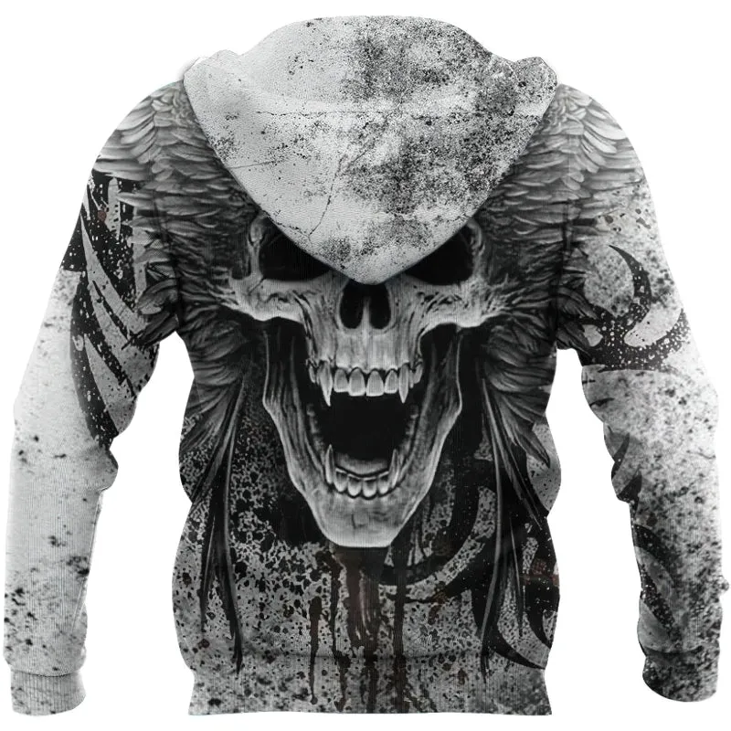 Crazy Skull With Angel Wings / Casual Men's Hoodies With Zip