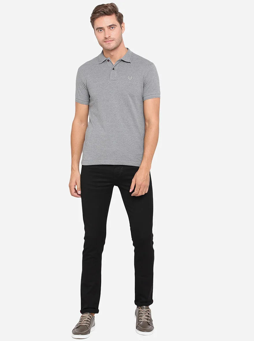 Dark Grey Solid Slim Fit Polo T-Shirt | Greenfibre