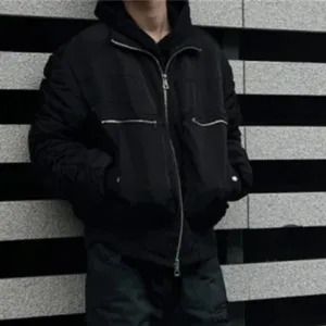 Dark Style Men's Padded Jackets Waterproof Fabric Zipper Stand Collar Zipper Patchwork Solid Color Male Short Coats 9C9081