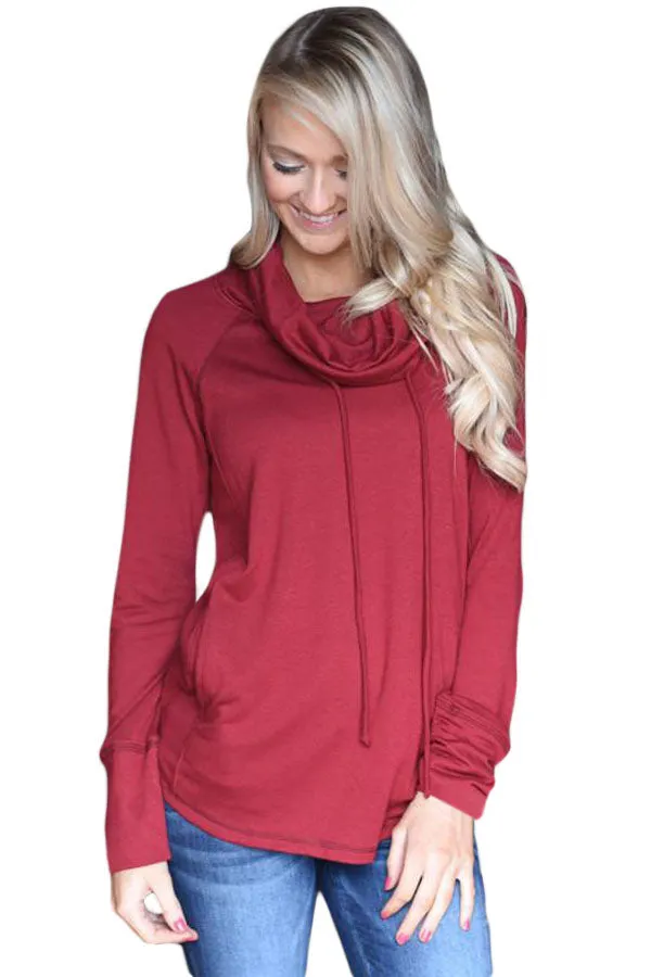 Drawstring Cowl Neck Sweatshirt