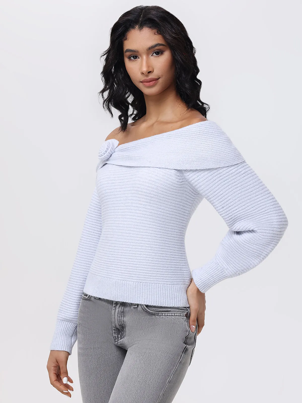 Elizabeth: Off The Shoulder Rosette Sweater