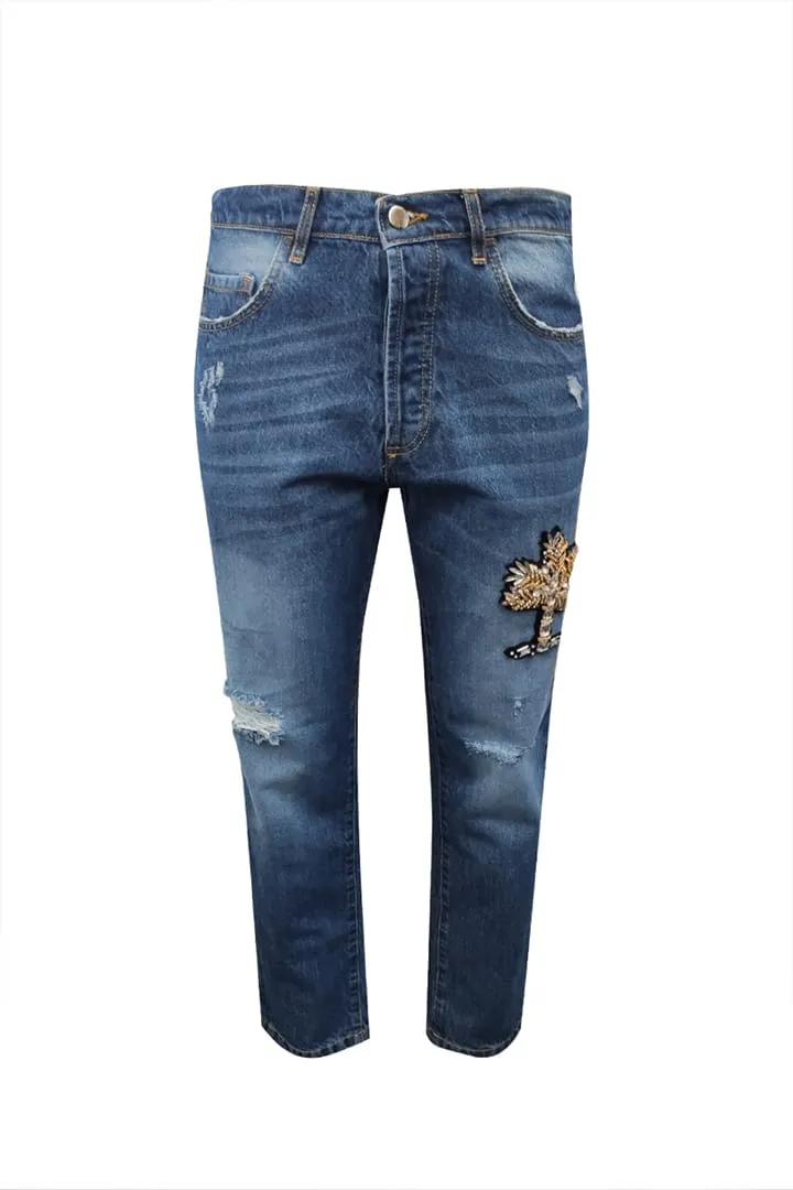 Extreme Collection Front Palm Embroidery With Patches Denim Jeans