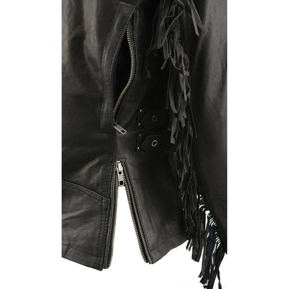 Fringed MLL2565 Women's Black Lightweight Leather Racer Motorcycle Jacket