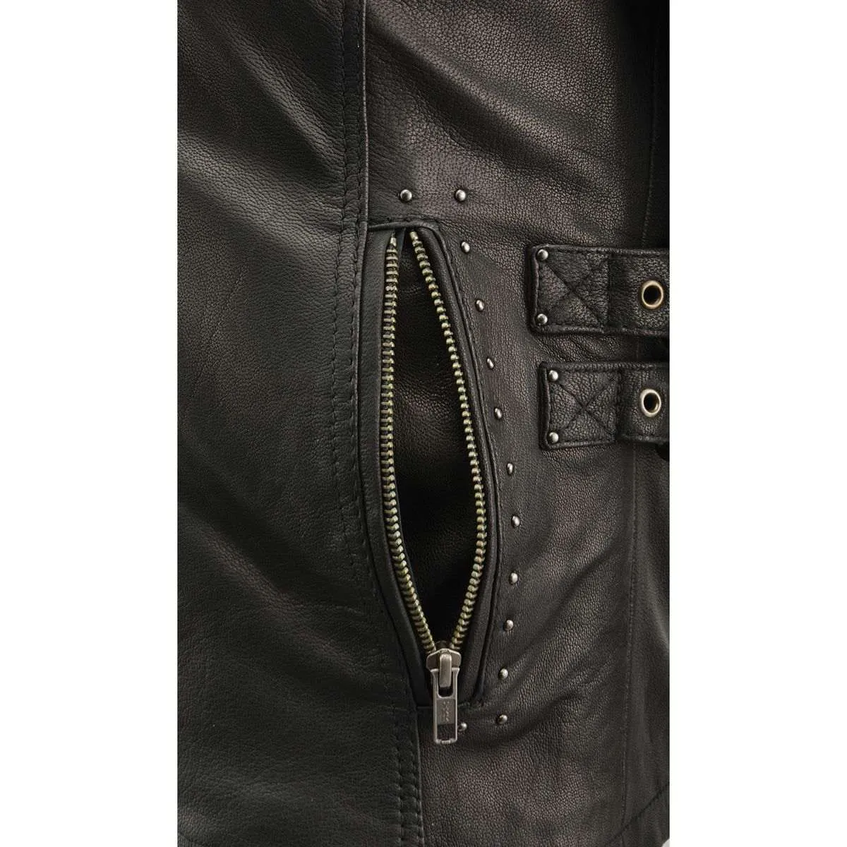 Fringed MLL2565 Women's Black Lightweight Leather Racer Motorcycle Jacket