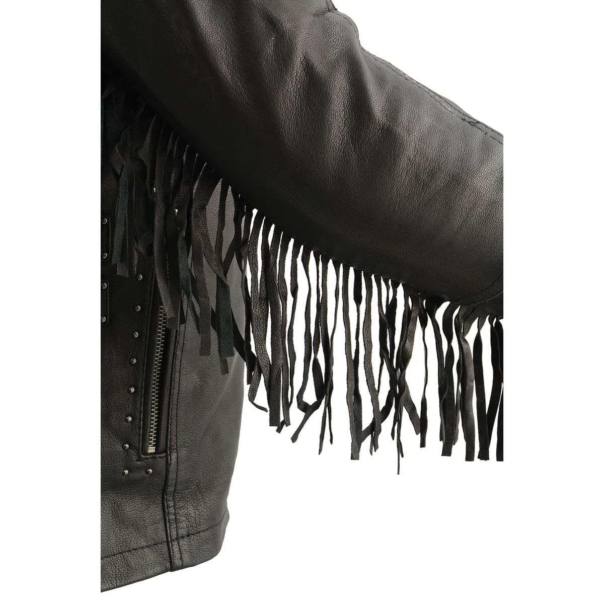 Fringed MLL2565 Women's Black Lightweight Leather Racer Motorcycle Jacket