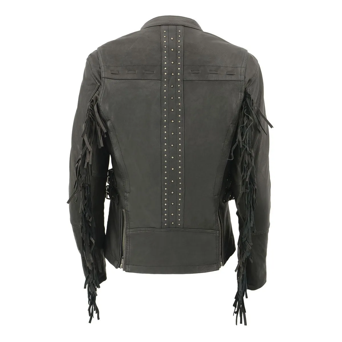 Fringed MLL2565 Women's Black Lightweight Leather Racer Motorcycle Jacket