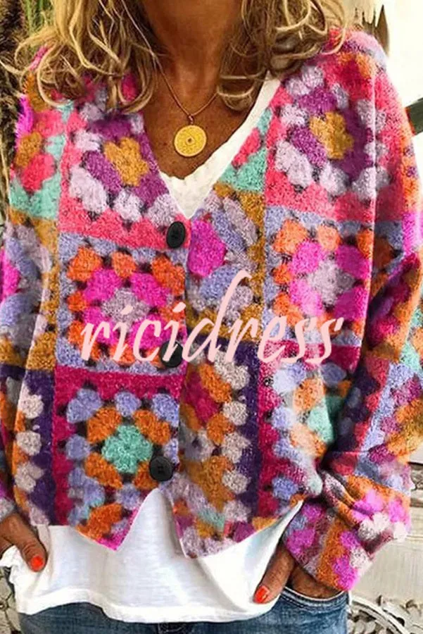 Fun and chic Long Sleeved Cardigan with Fun Printed Buttons