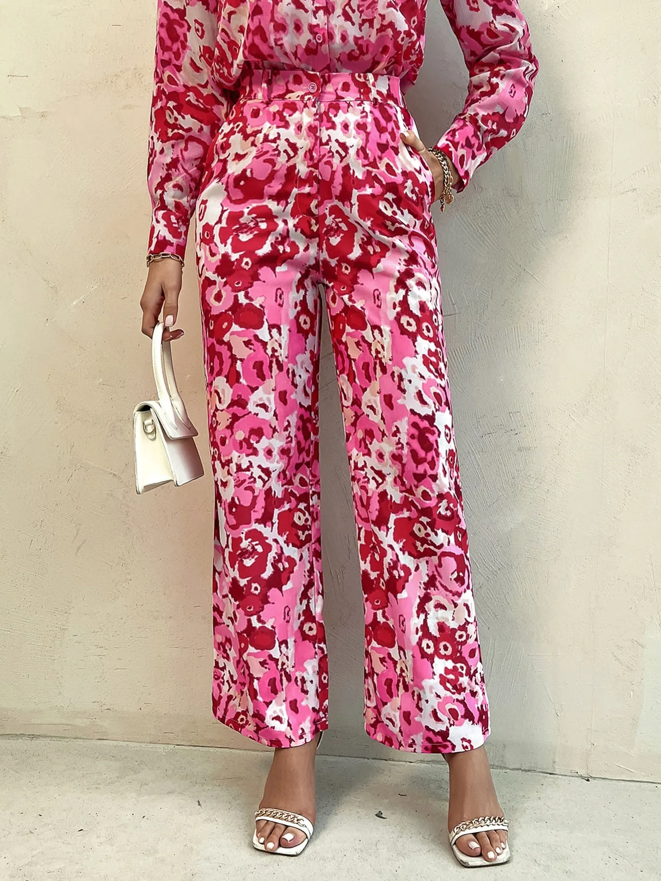 Glamorous All Over Print Pocket High Waist Long Women Pants