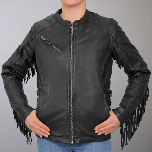 Hot Leathers JKL1028 Studs and Fringe Ladies Black Carry Conceal Leather Jacket