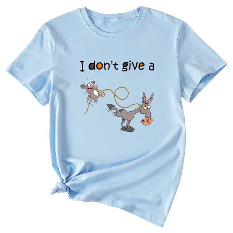 I Don't Give A Playful Graphic Print Woman Casual Crewneck Short Sleeve T-shirt