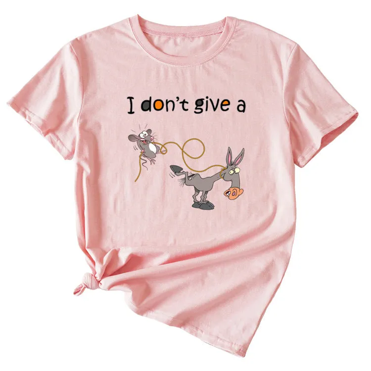 I Don't Give A Playful Graphic Print Woman Casual Crewneck Short Sleeve T-shirt