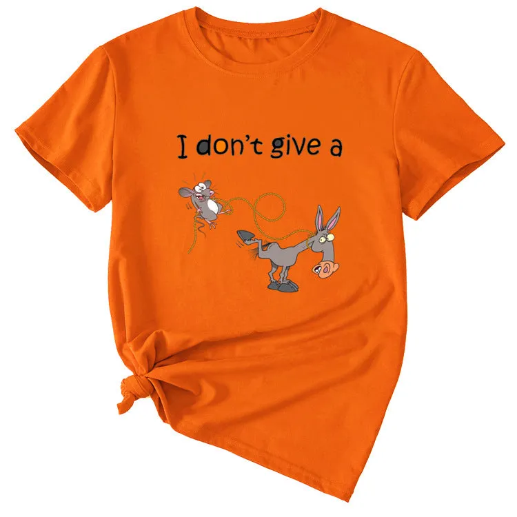 I Don't Give A Playful Graphic Print Woman Casual Crewneck Short Sleeve T-shirt