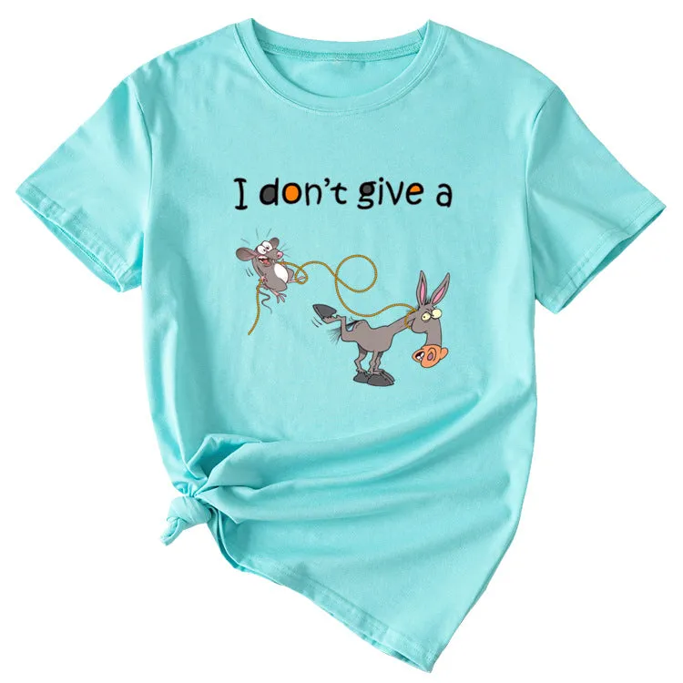 I Don't Give A Playful Graphic Print Woman Casual Crewneck Short Sleeve T-shirt