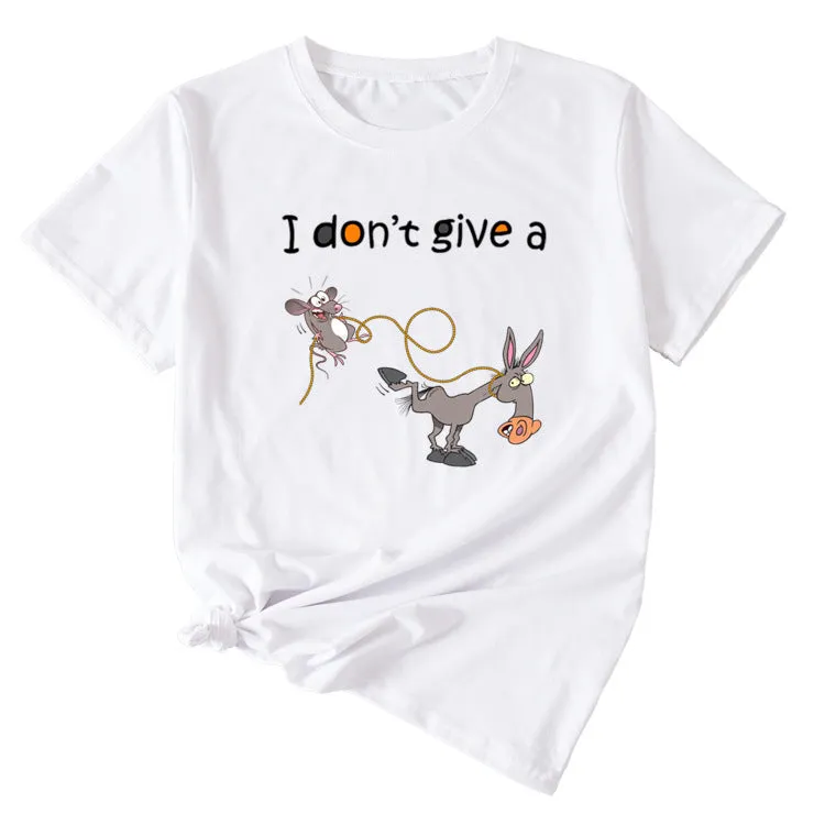 I Don't Give A Playful Graphic Print Woman Casual Crewneck Short Sleeve T-shirt