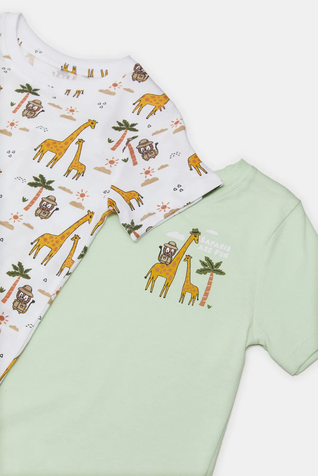 Infant Boys Green And Ivory Giraffe Print T-Shirt Set (2 Piece)