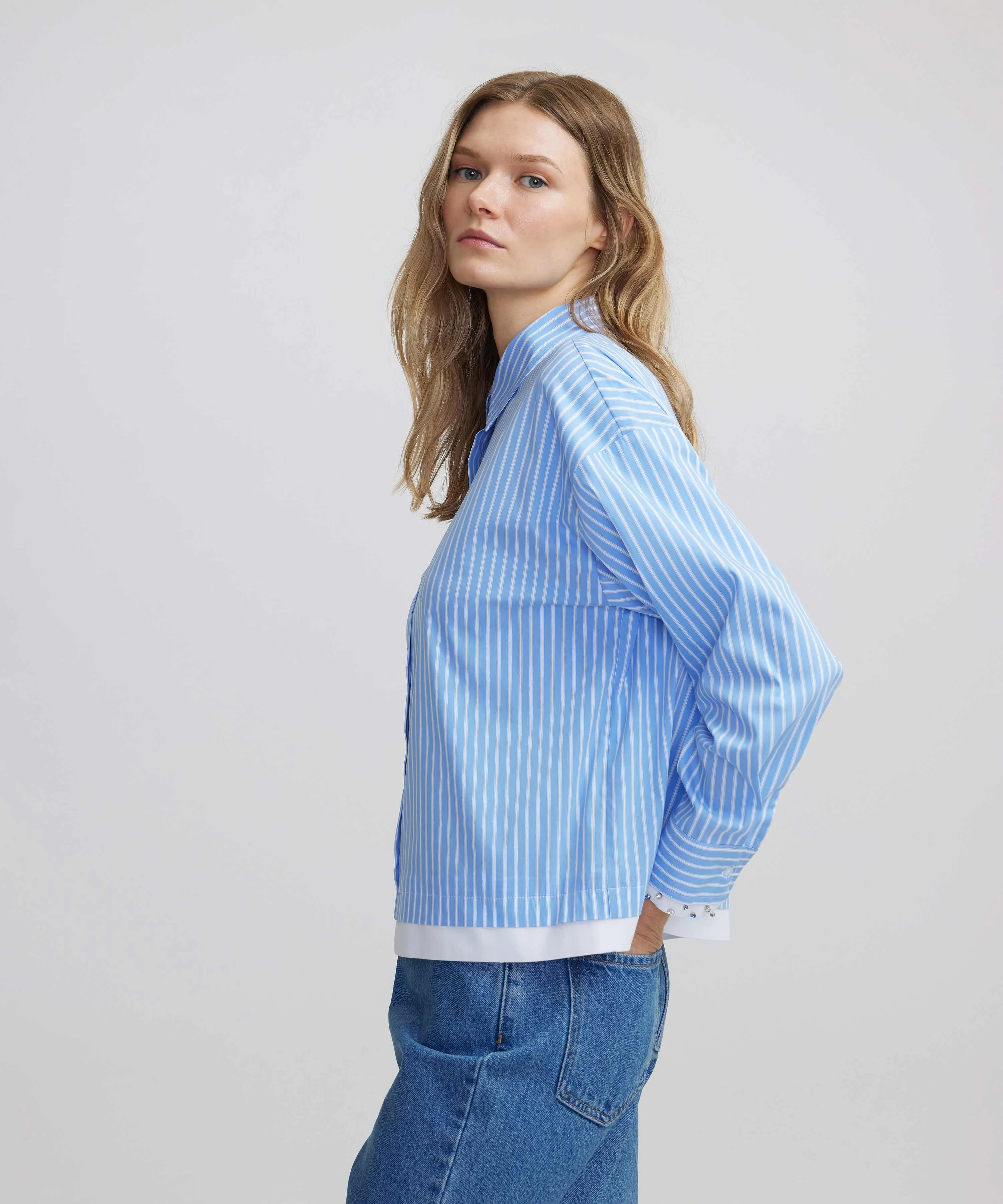 Ipekyol Embroidered Striped Shirt Light Blue