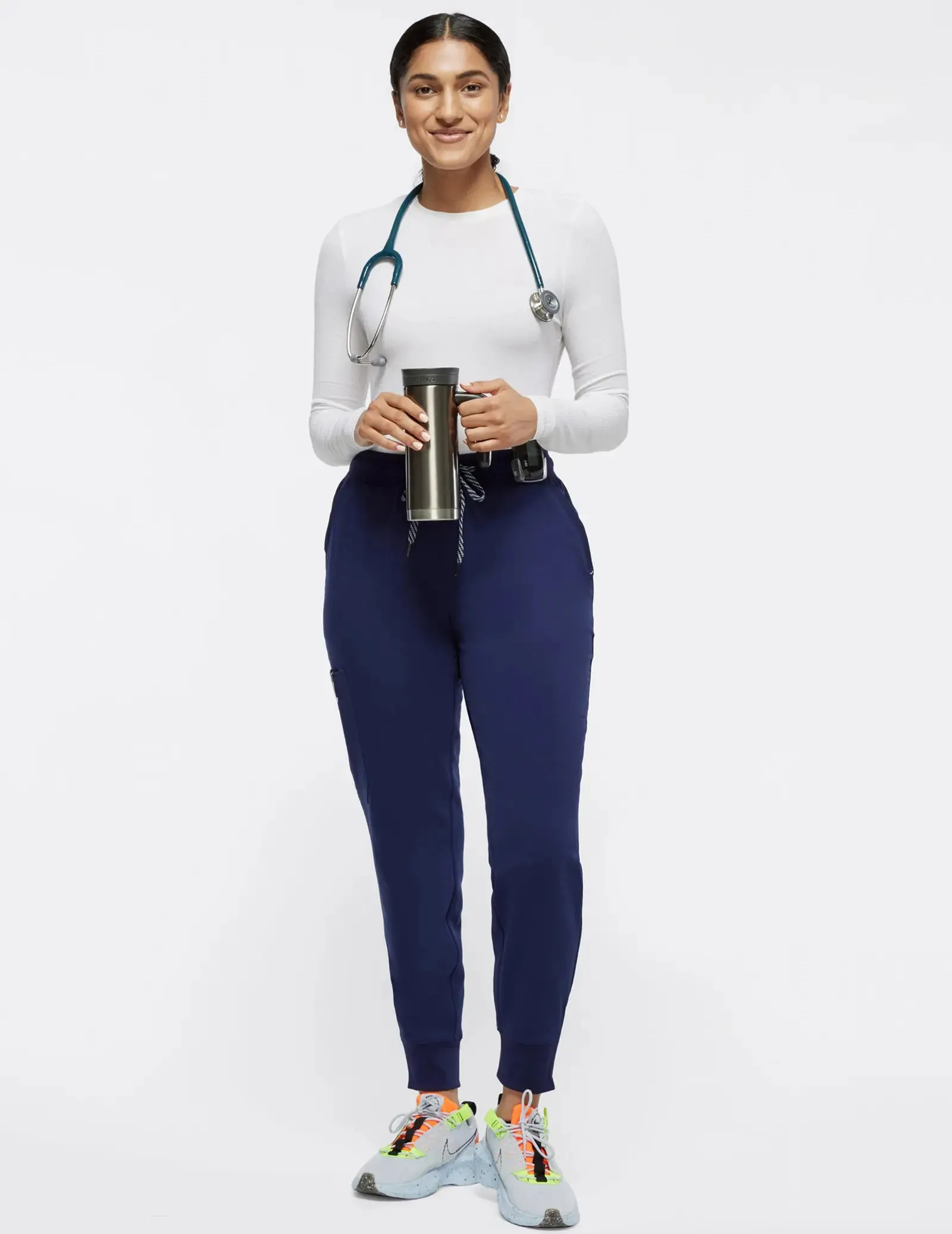 Jaanuu Women's 6-Pocket Ankle Zip Scrub Jogger - Navy