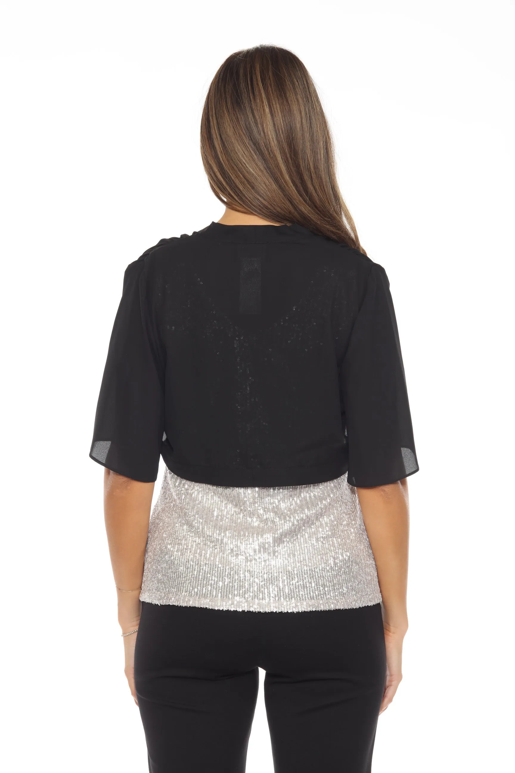 Joseph Ribkoff Black Shirred Lightweight Relaxed Bolero 243798