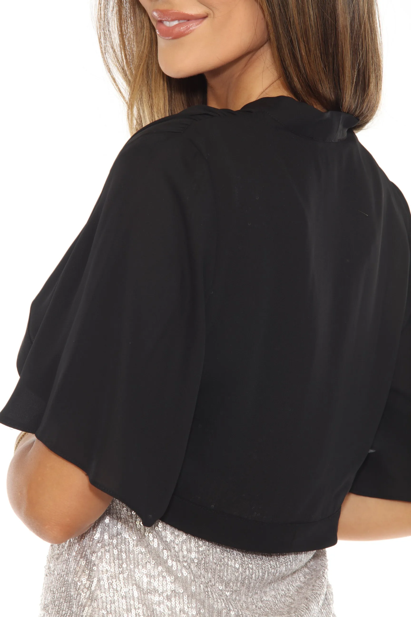 Joseph Ribkoff Black Shirred Lightweight Relaxed Bolero 243798