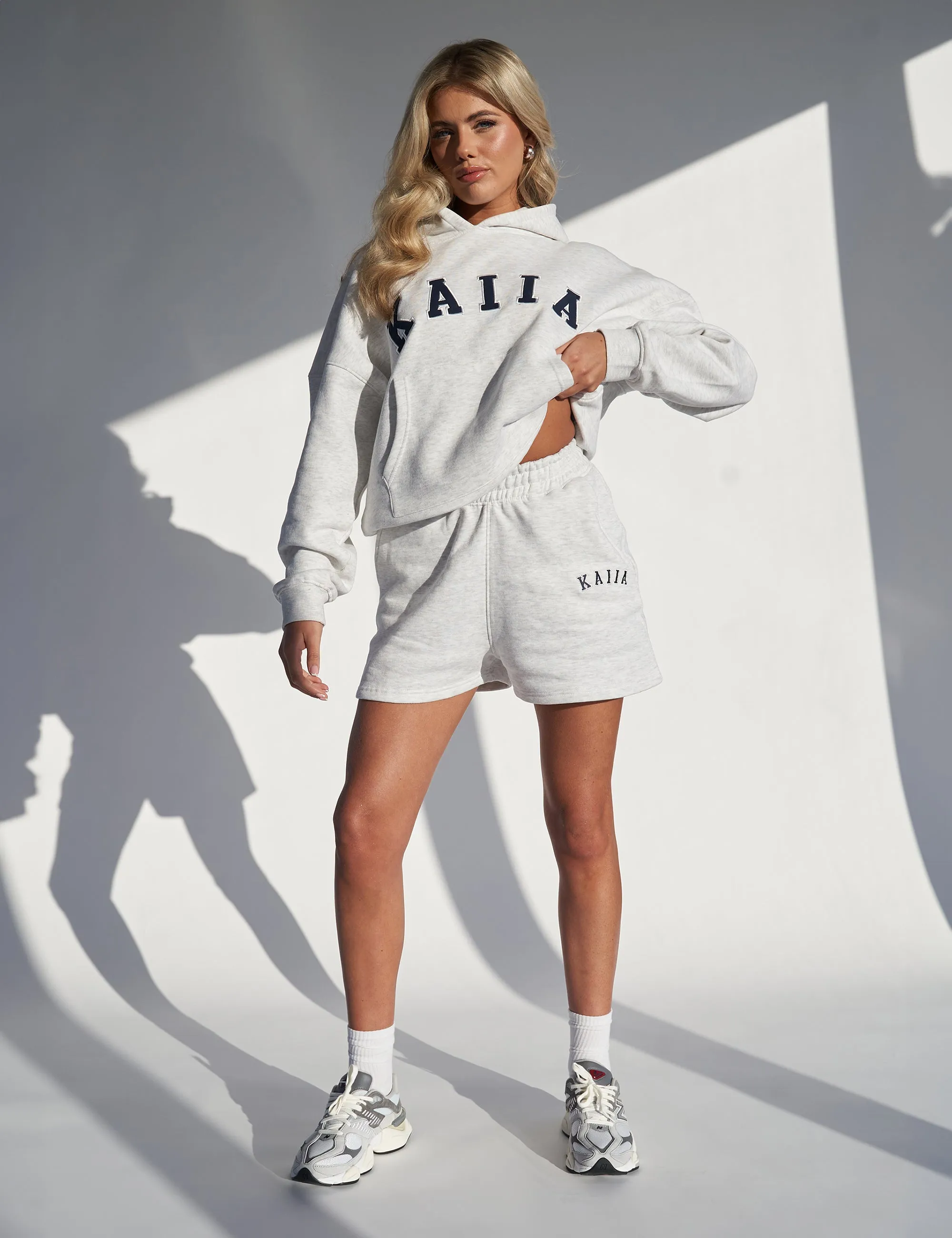 Kaiia Slogan Oversized Hoodie In Grey Marl