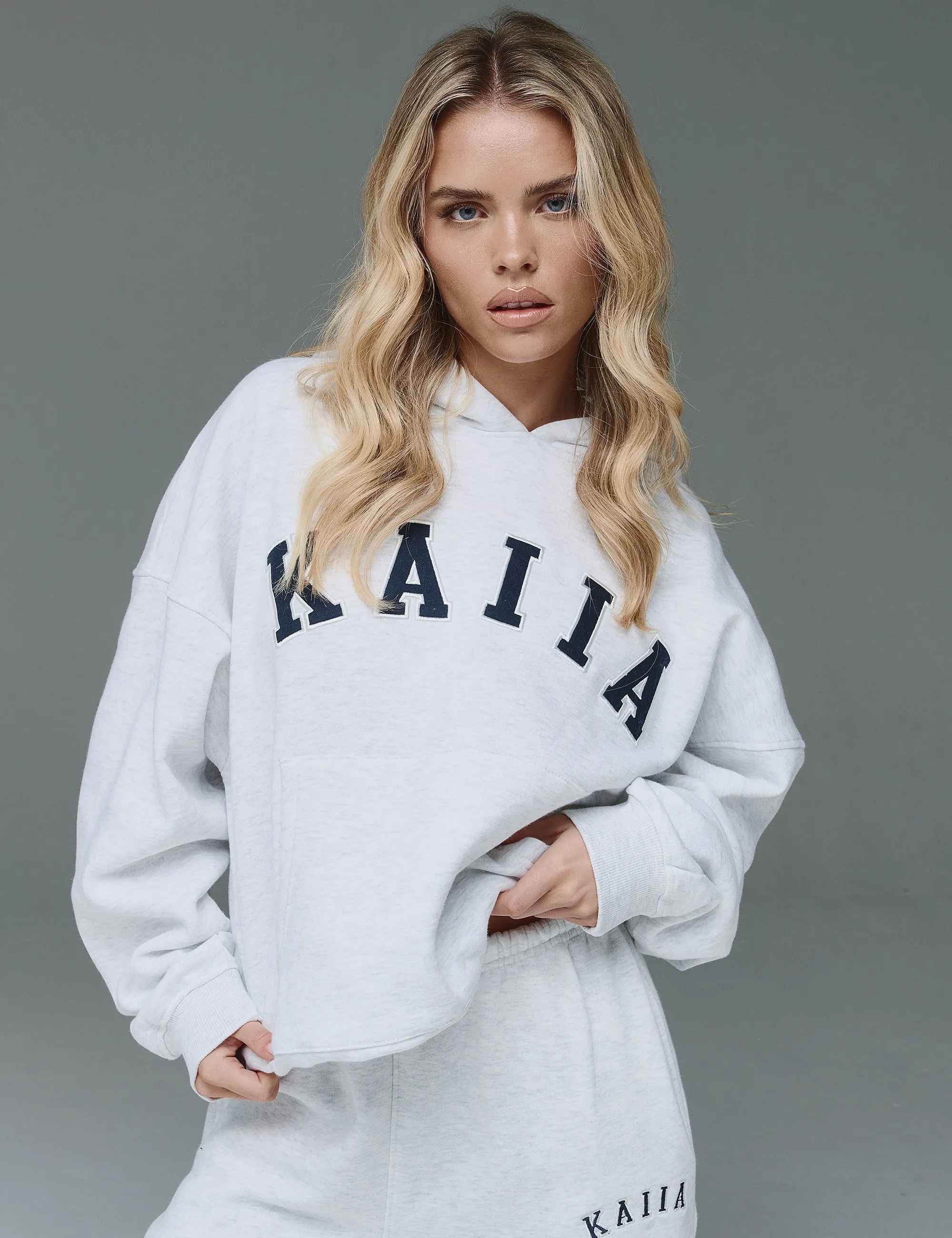 Kaiia Slogan Oversized Hoodie In Grey Marl