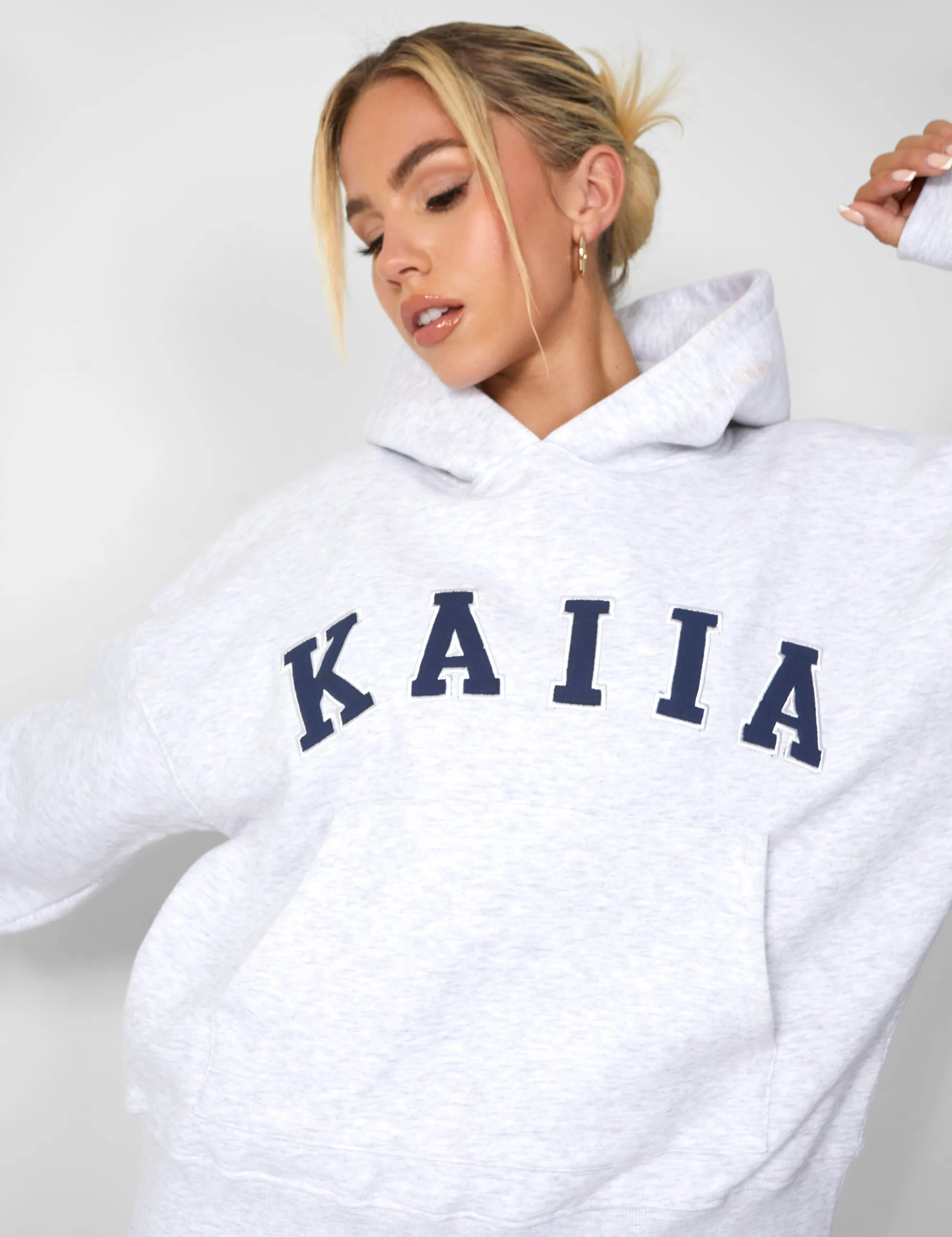 Kaiia Slogan Oversized Hoodie In Grey Marl