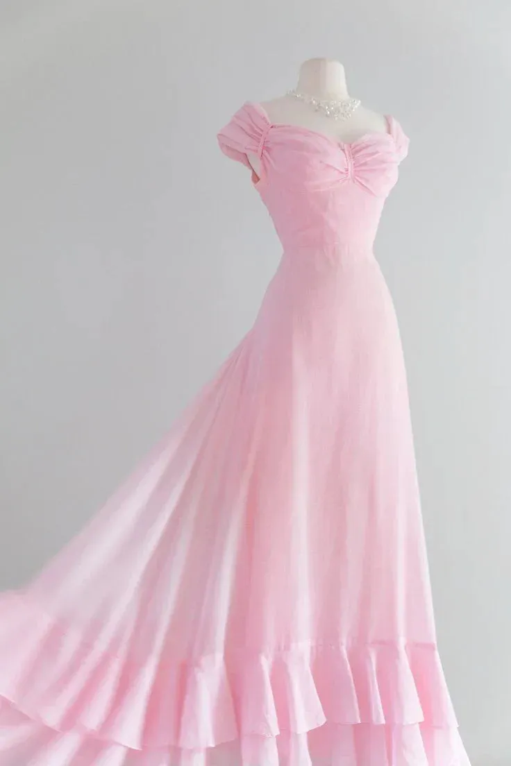 kamahe Retro Pink A-line Long Prom Dress,Pink Bridesmaid Dress