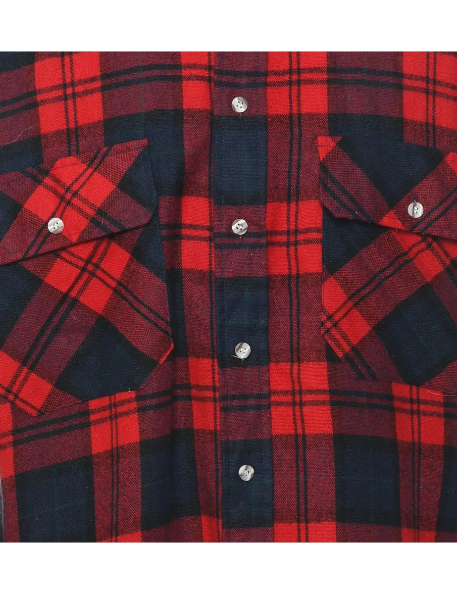 Long Sleeved Navy & Red Checked Shirt - L